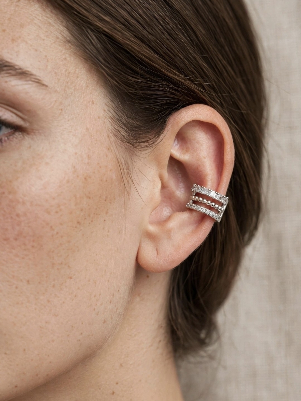 Silver Crystal Triple Row Ear Cuff - Women Jewelry